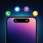 واجهة Dynamic Island App على هاتف أندرويد مع إشعارات تفاعلية