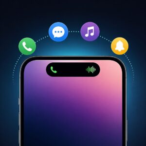 واجهة Dynamic Island App على هاتف أندرويد مع إشعارات تفاعلية